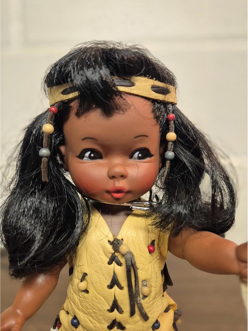 Vintage Native American Style Doll with Beaded Leather Outfit and Drum